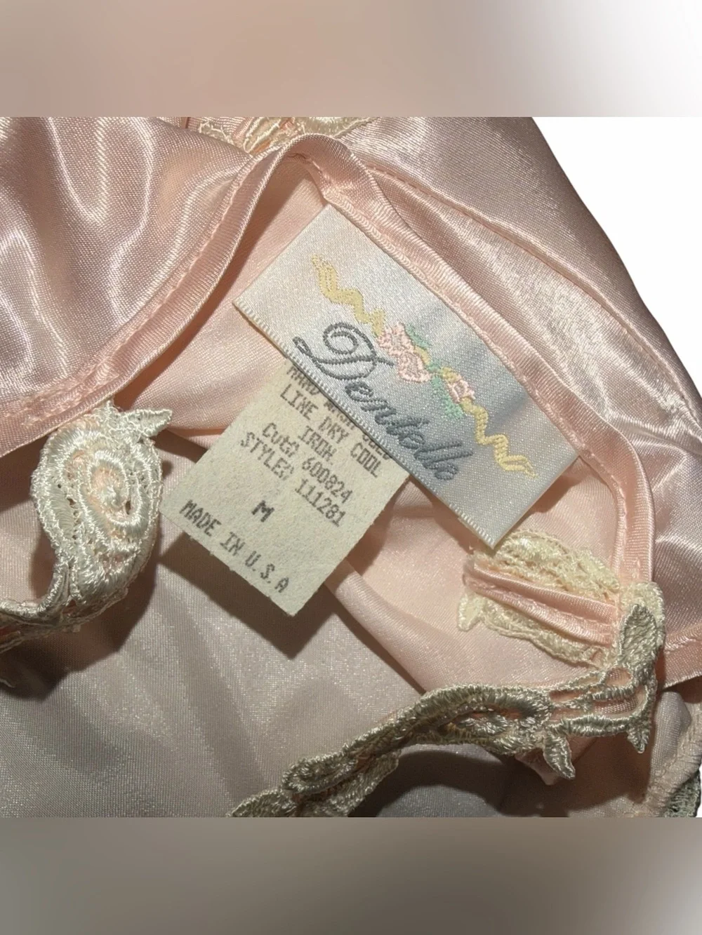 Vintage 80s / 90s Teddy Lace Trim Pale Pink Nightie - Picture 5 of 7